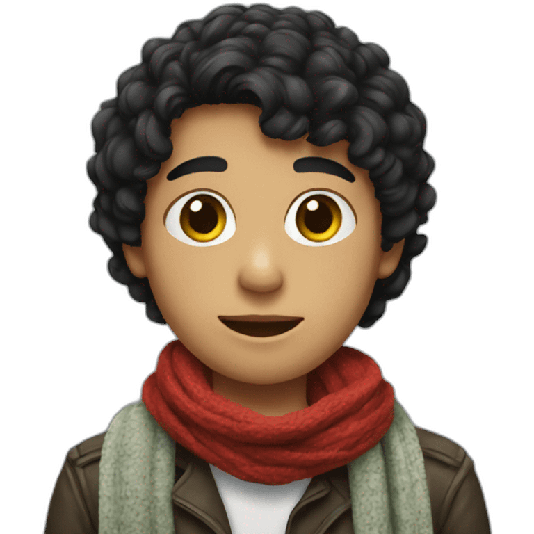 A boy, Has a scarf from Palestine black hair emoji