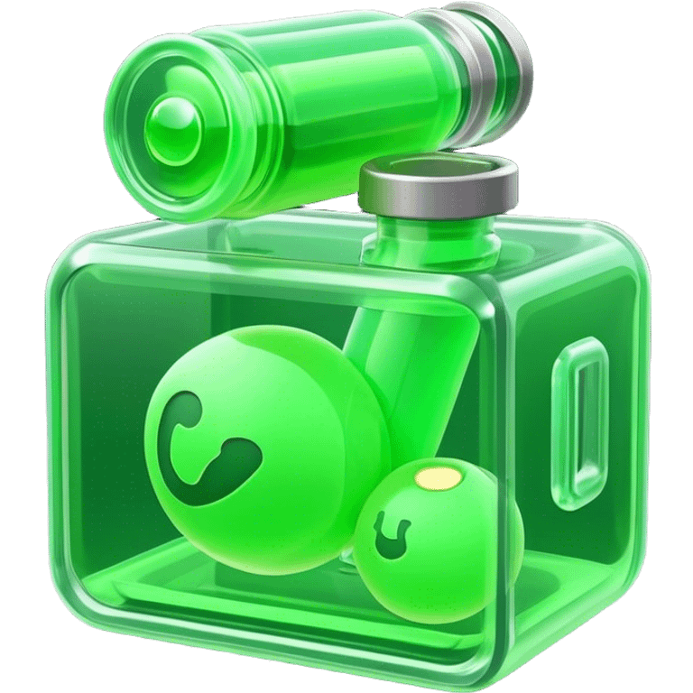 Clash of Clans aesthetic: Cinematic Playful Sci-fi green health pack Emoji, rendered in a 3D vector-style similar to standard emojis with minimal shading and bold, simplified shapes. A compact, futuristic vial with a glowing neon liquid and sleek contours, softly glowing with a healing cosmic charm. Simplified yet unmistakably iconic, highly detailed and consistent, glowing with a soft radiant glow and high shine. Stylized with a touch of futuristic alchemy and a soft glowing outline, capturing the essence of a vital energy elixir with a playful, interstellar spirit! emoji