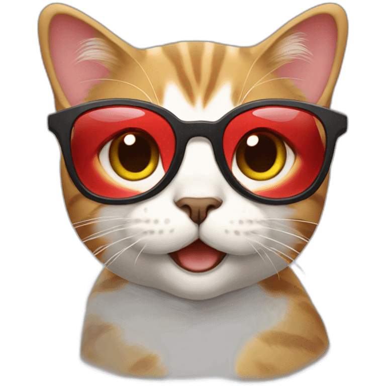 femal cat with red glasses  emoji