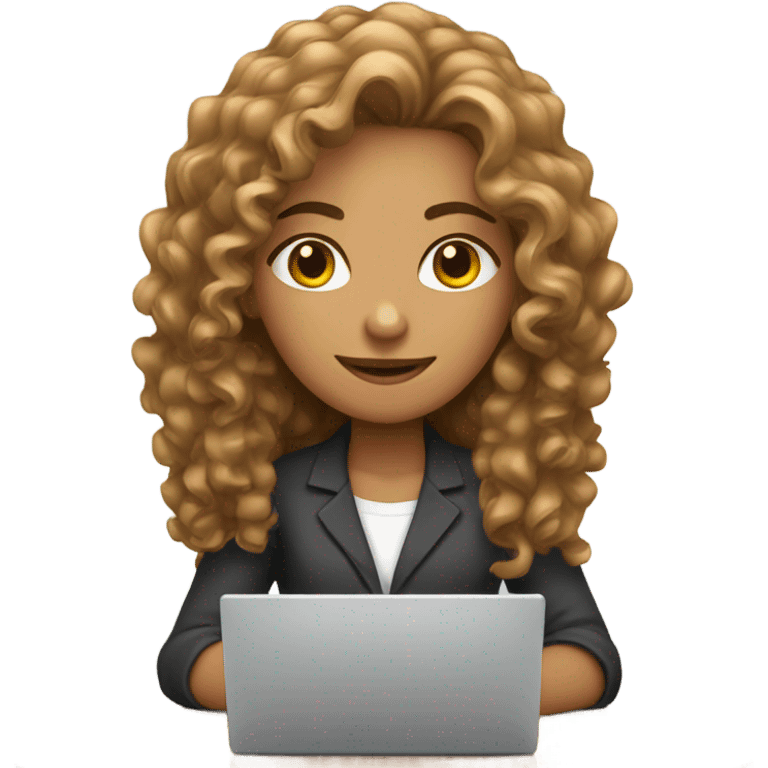 A girl with a curly brown long hair  on laptop working professional  emoji