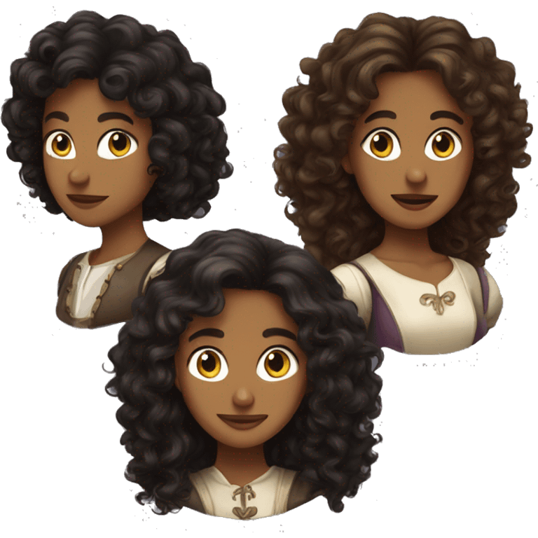 Three musketeers dark women curly long hair emoji