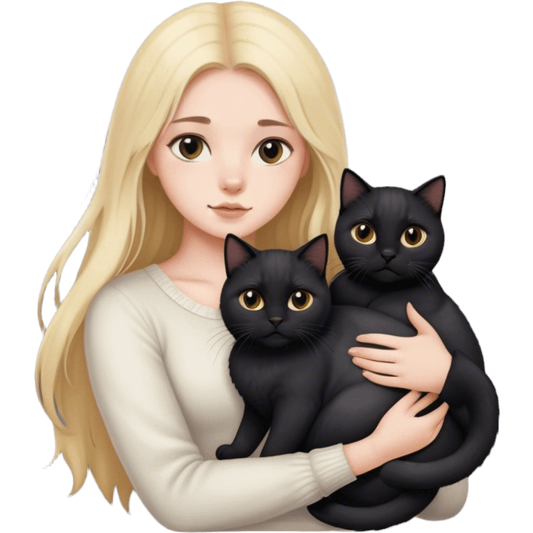 
girl with light long hair and fair skin holds a black British cat in her arms emoji