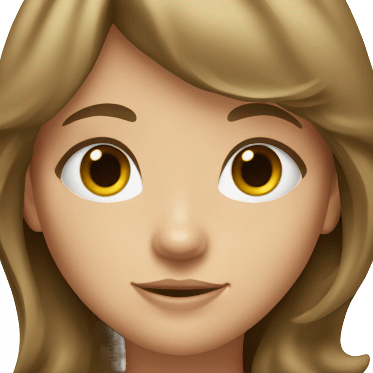 a girl with bangs, white eyes and slanted hair,her hair is brown andwavy bangs  emoji