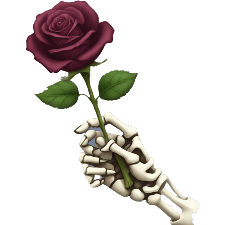 Skeleton hand holding a dark rose emoji