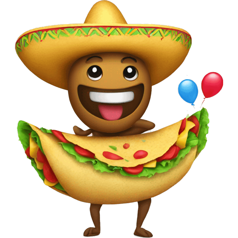 Smiling taco wearing a sombrero and holding balloons emoji