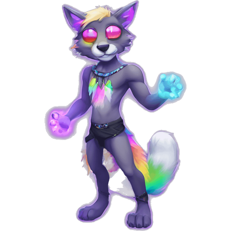 Furry, sparkle, iridescent, colorful, neon, edgy, cool, beautiful, divine, animal, anthro, full body, fursona, protogen emoji