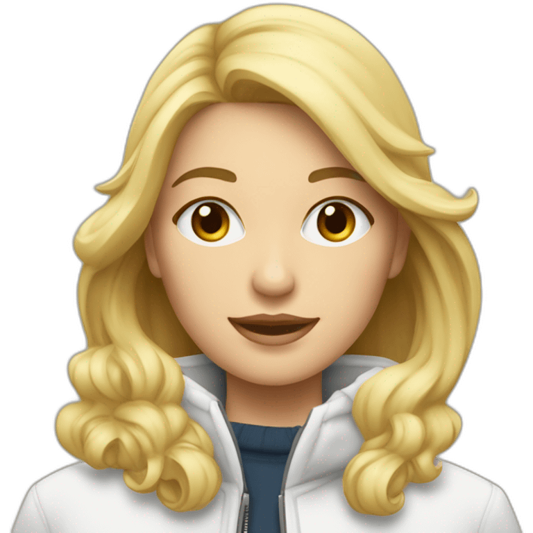 Jeune femme blonde en manteau blanc dans ascenseur emoji