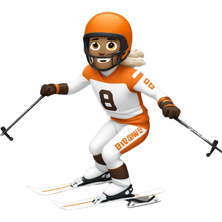 White skinned Skier skiing wearing a browns football Jersey emoji