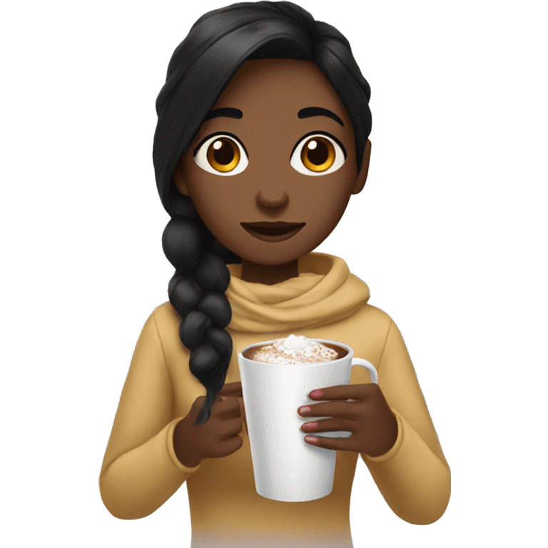 Black hair girl drinking hot chocolate  emoji