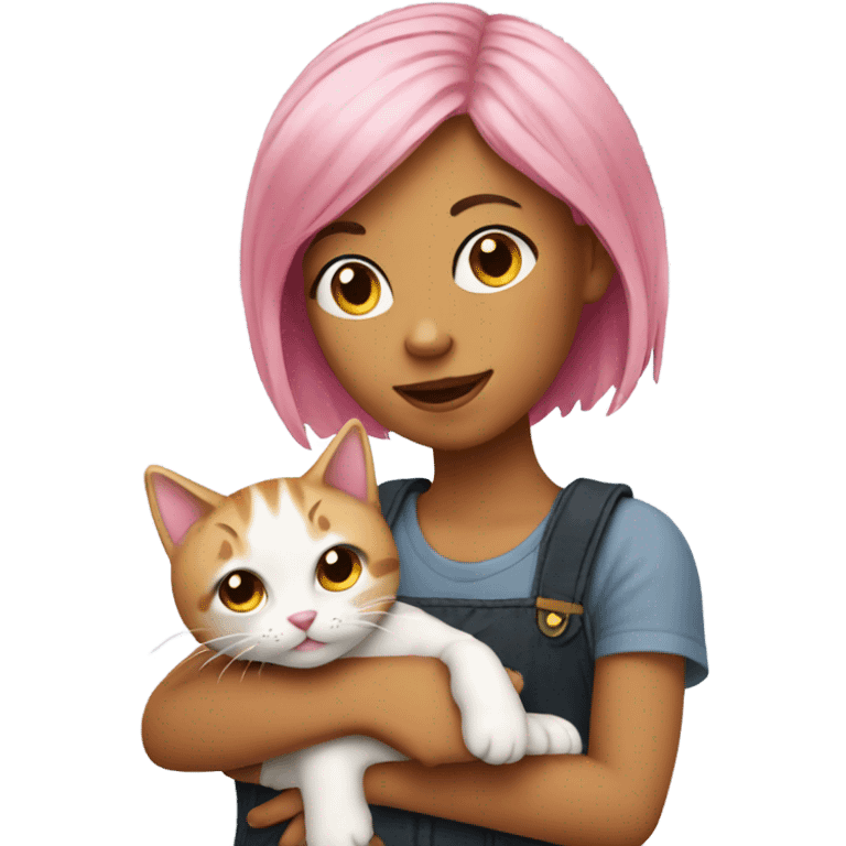 Pink haired girl holding a cat emoji