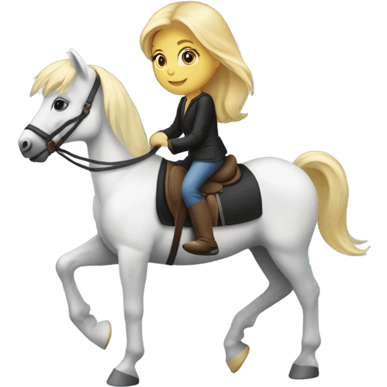 Blonde Girl riding black and white horse  emoji