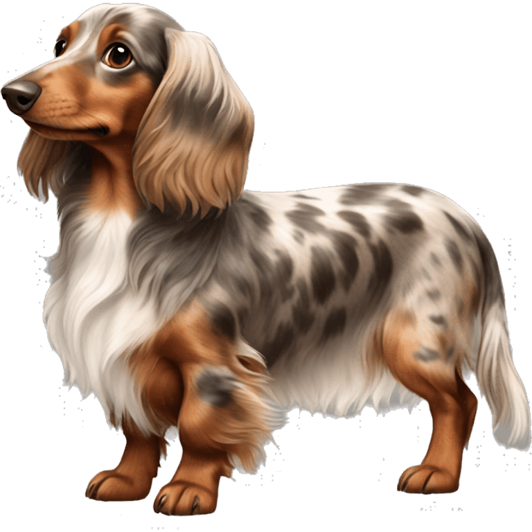 brown Merle long haired Dachshund full body emoji