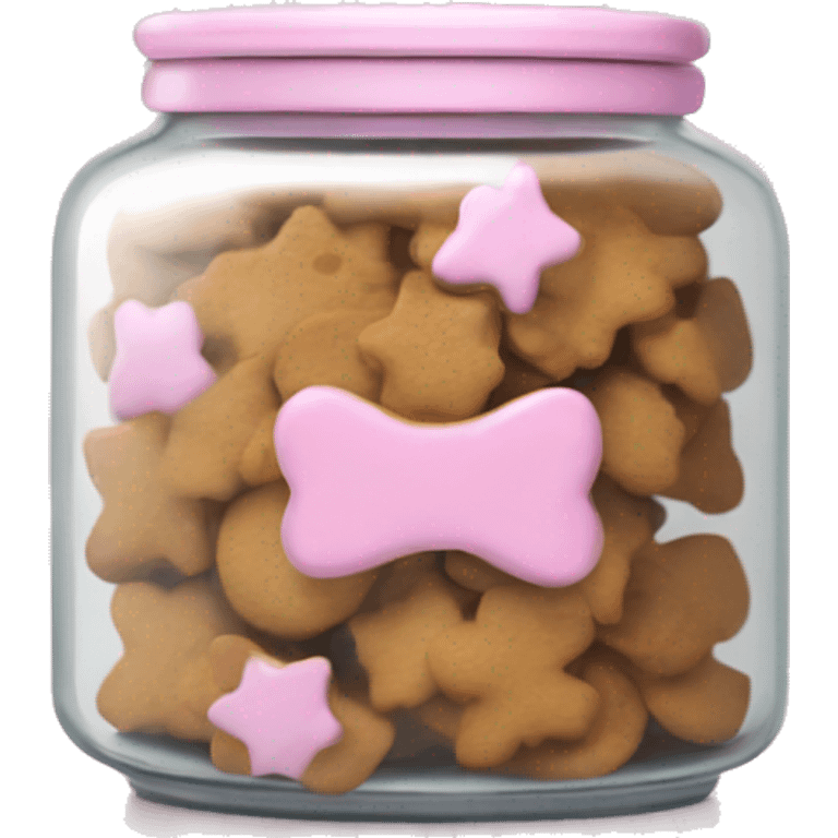 Realistic glass cookie jar with light pink lid full of gingerbread cookies isolated.  emoji