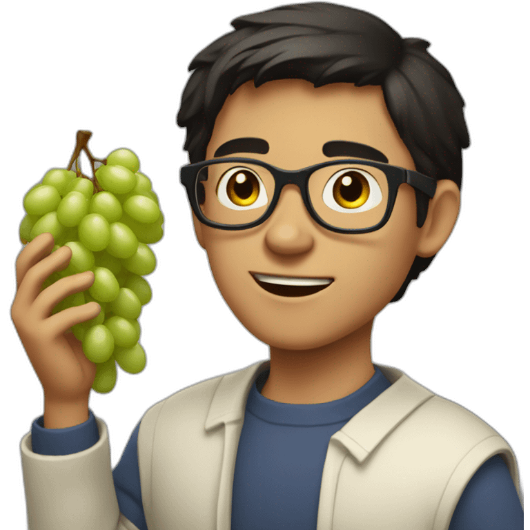 Dark-haired, bitter, bespectacled young man throwing grapes emoji