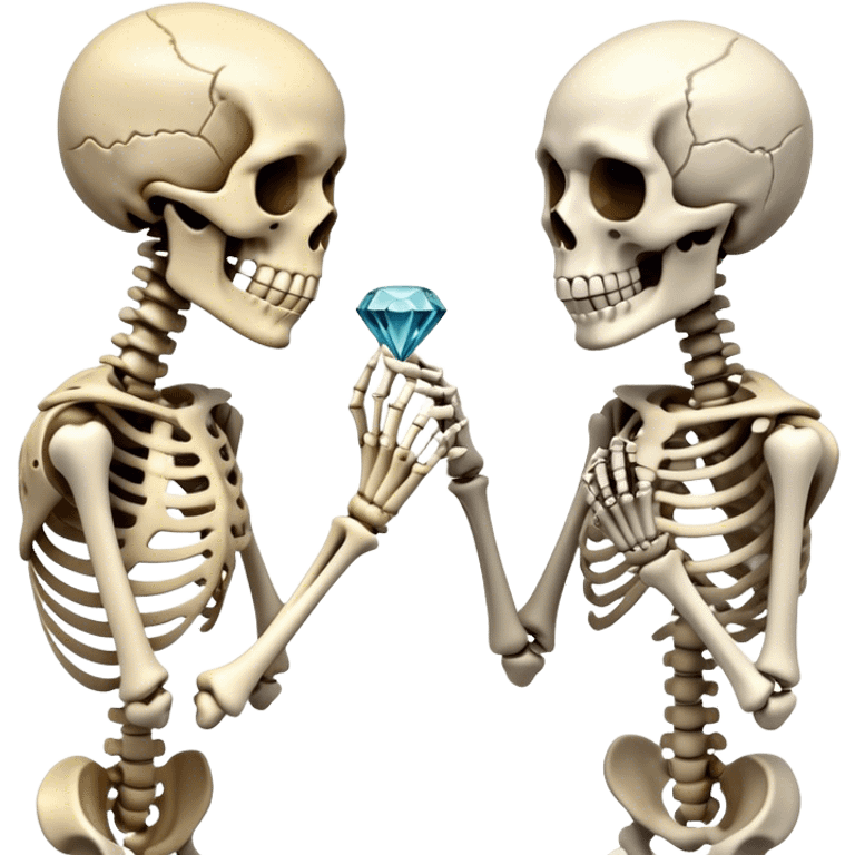 1 skeleton proposing to another skeleton with diamond ring  emoji