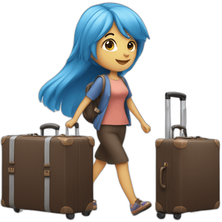 Blue-haired girl with two heavy suitcases emoji