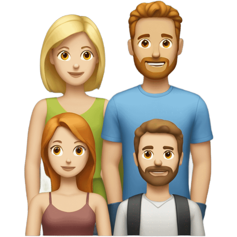 A Blonde woman, a redhead woman and a brown haired man with a short beard emoji