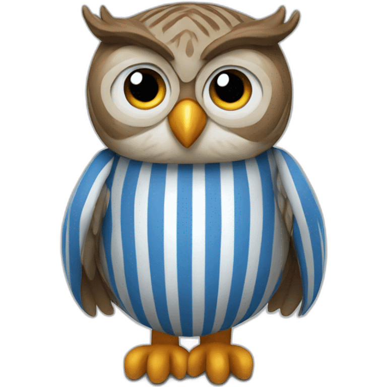 Owl wearing blue and white striped shirt emoji