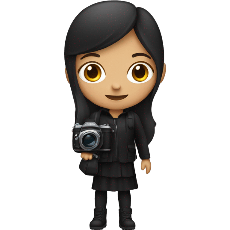 Girl with black outfit holding camera emoji