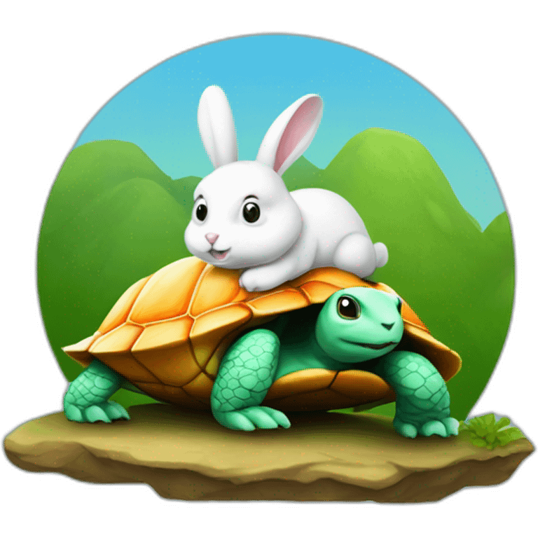 Un lapin sur une tortue emoji