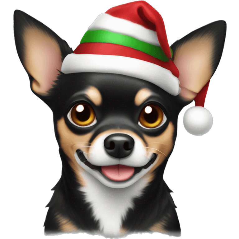 Chihuahua black dog with a Christmas hat emoji