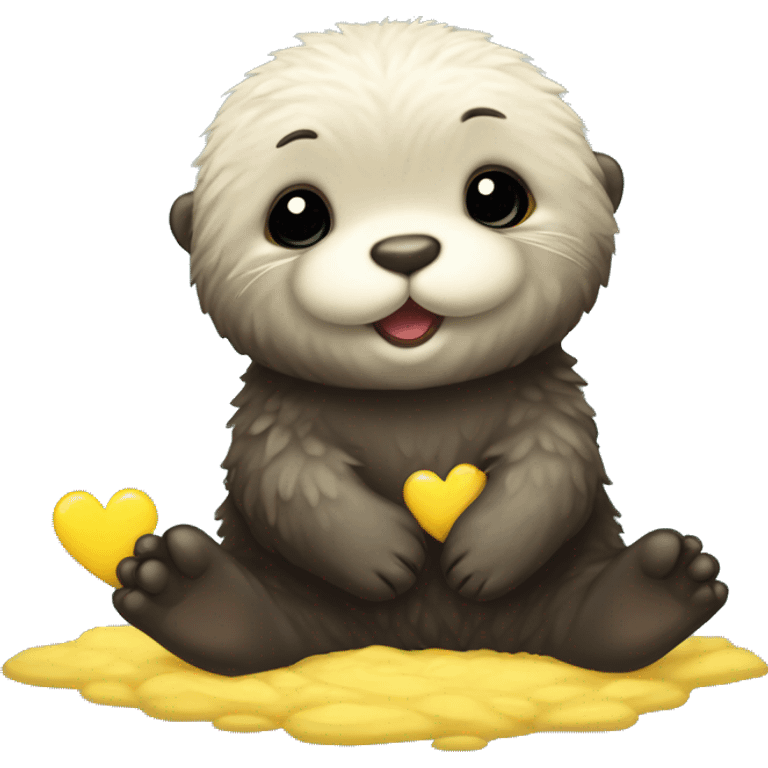 Fluffy Baby sea otter with yellow heart in its paws emoji