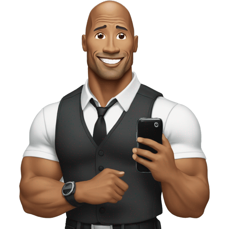 dwayne johnson with a mobile phone emoji