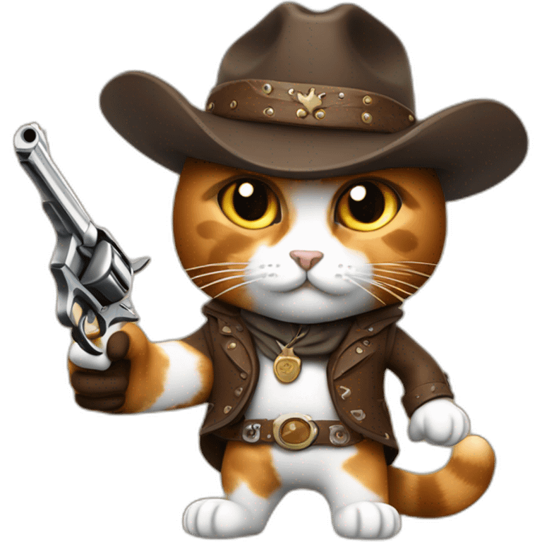 Cowboy Calico Cat firing a revolver gun emoji