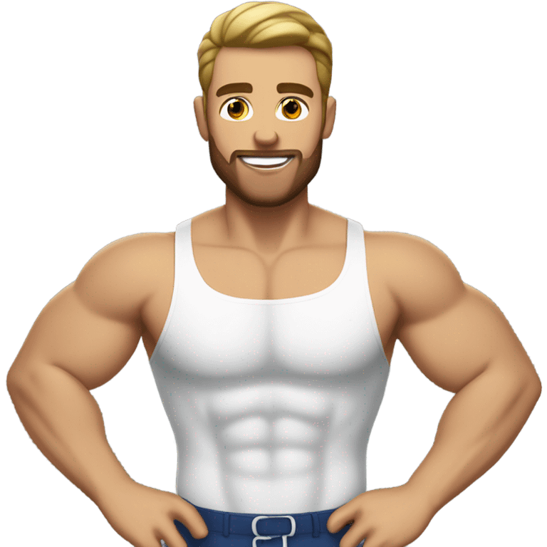 Muscly white Man with dark brown pompadour style hair and short beard in a speedo emoji