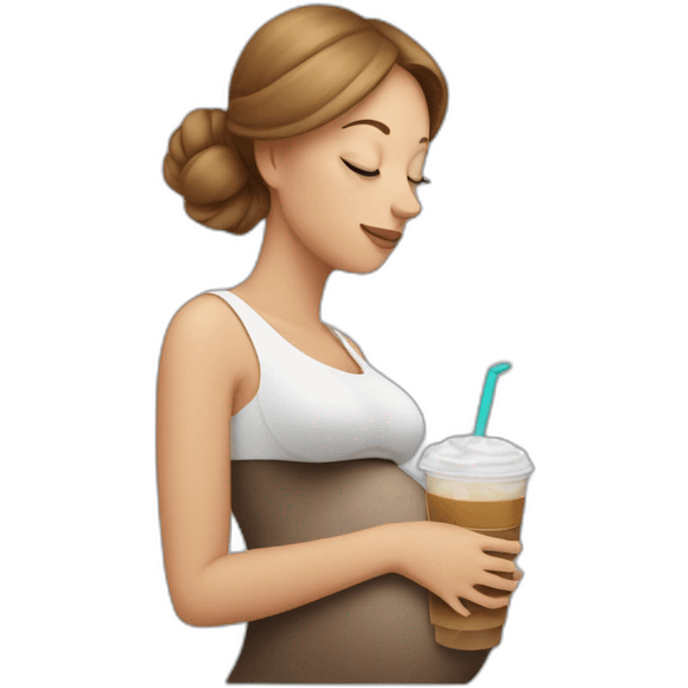 Pregnant white woman with iced coffee emoji