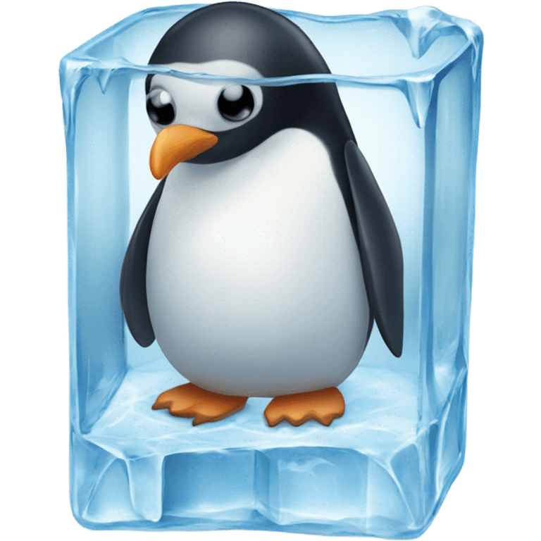 Penguin frozen in ice cube form looking dumb emoji