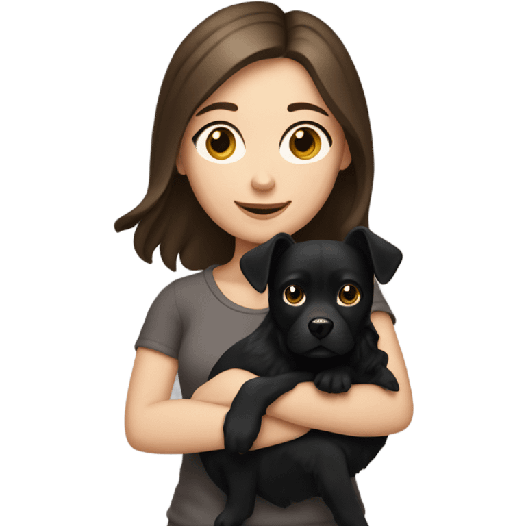 Brunette white girl holding black dog emoji