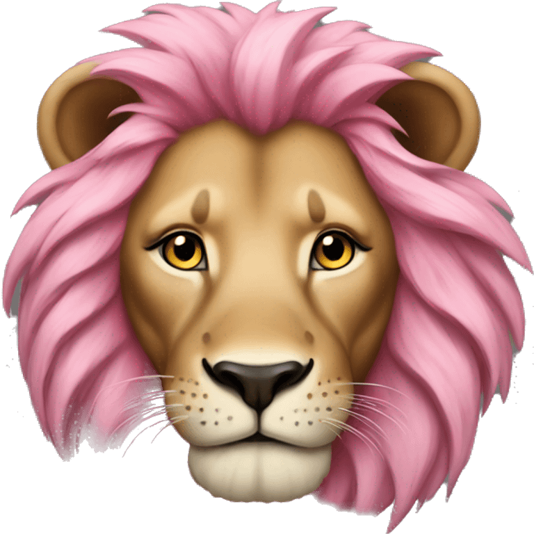 realistic lion with pink hair emoji