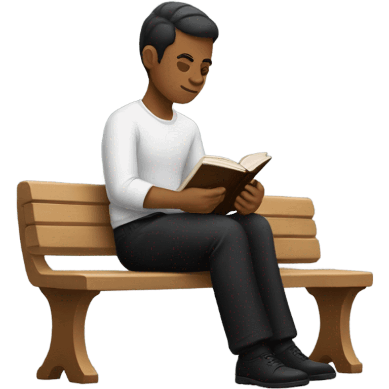 white person sitting on bench wearing black trousers  reading a book  emoji