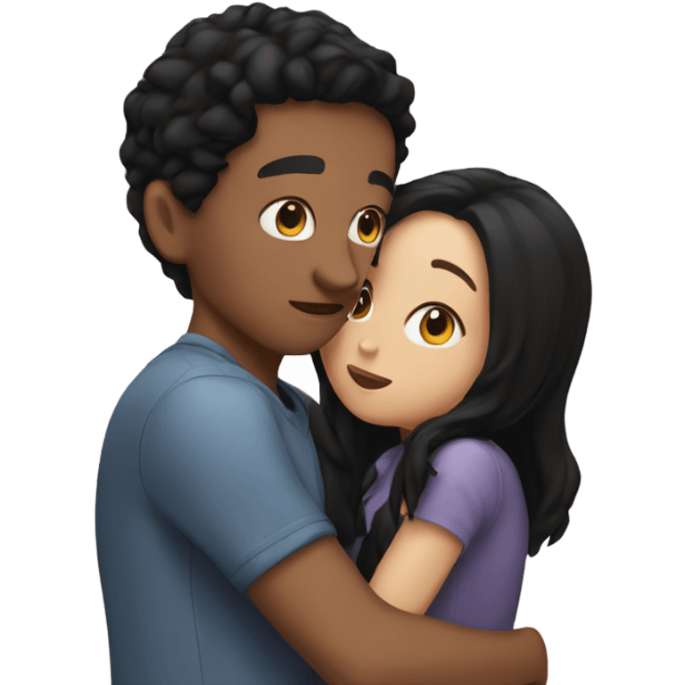 Brunette boy kissing a girl with black hair emoji