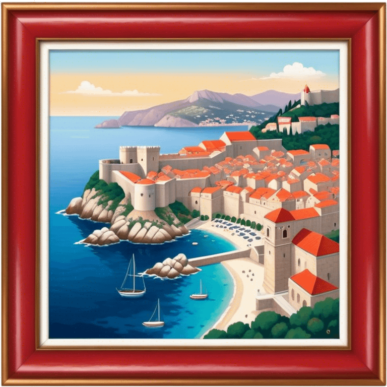 Cinematic Realistic aerial view of the historic city of Dubrovnik, showcasing its iconic red-roofed architecture, fortified walls, and sparkling Adriatic coastline, rendered with rich textures and warm Mediterranean lighting that captures its old-world charm. emoji