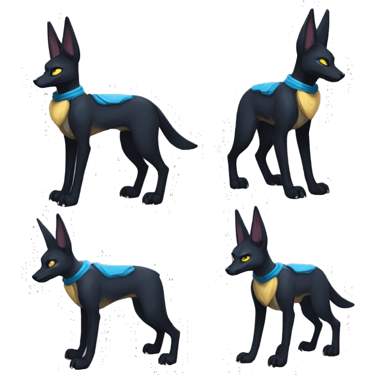 Anubis-Umbreon-Lucario on four legs full body emoji