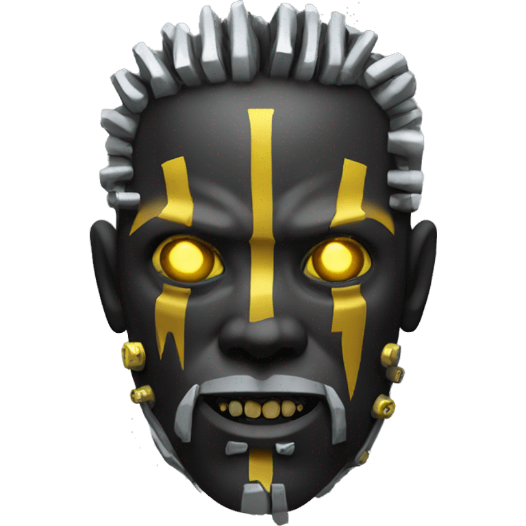 black metal cyborg head with yellow goatee emoji