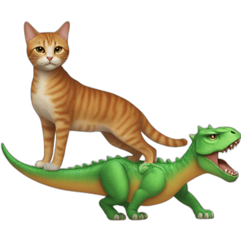 A cat on a dog on a cat on a dinosaur emoji