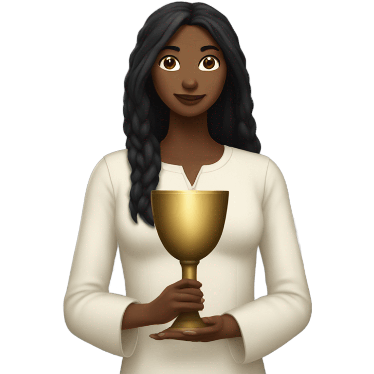 Black haired tall woman holding the holy grail  emoji