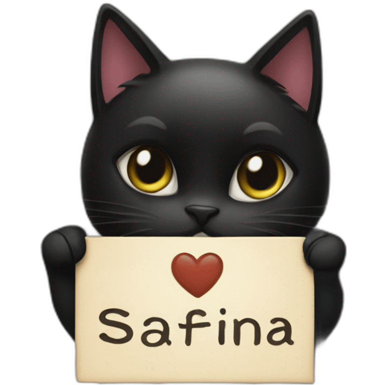 Black cat holding a sign with the inscription “Safina” emoji