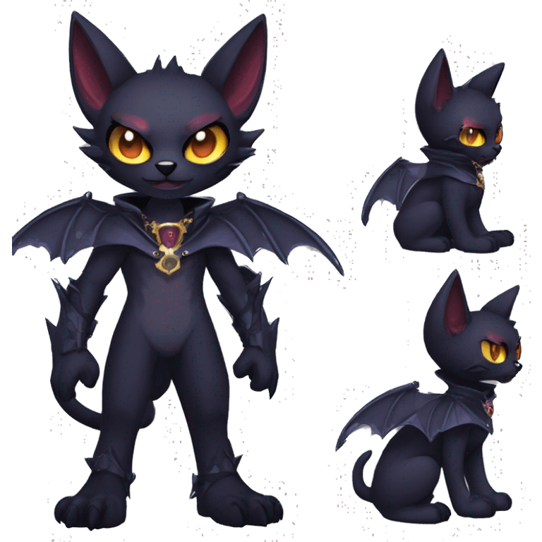 cool edgy anthro fantasy dark-shadow-themed animal vampiric bat-cat-hybrid Fakemon  with a collar full body emoji