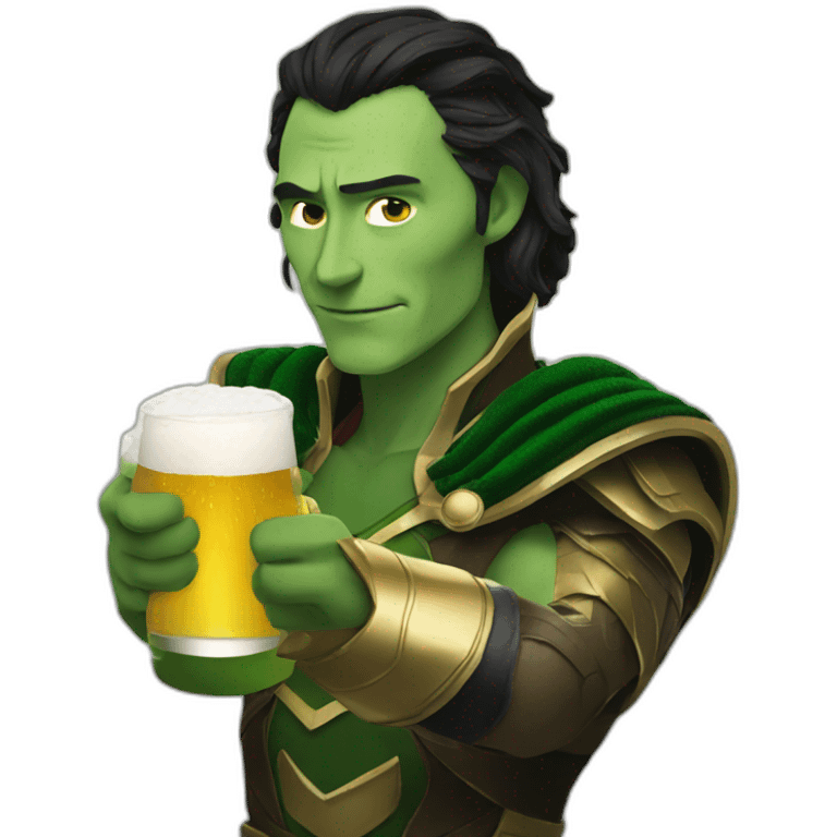 Loki drinking a cold beer emoji