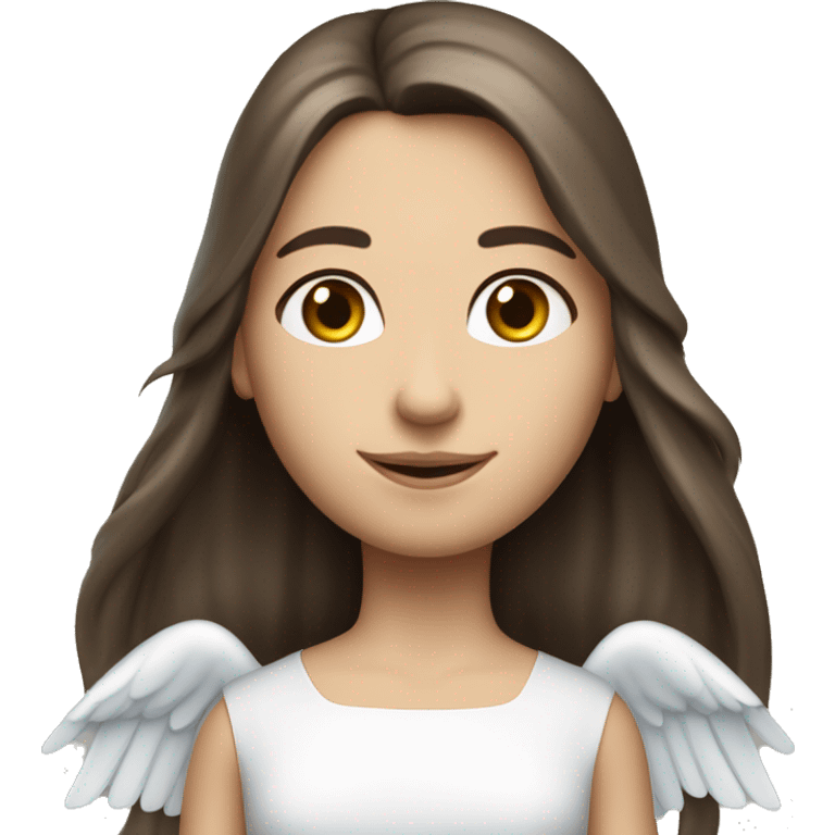 Caucasian brunette angel with long straight hair, dimples, big blue eyes, halo and wings emoji