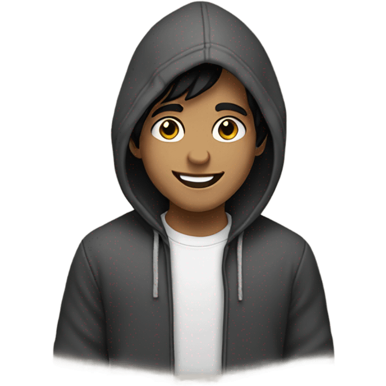 smiling boy with black hair wearing hoodie  emoji