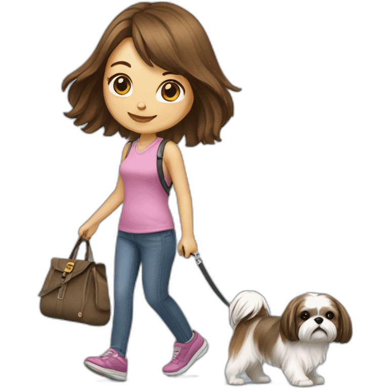 girl walking shih tzu on leash emoji