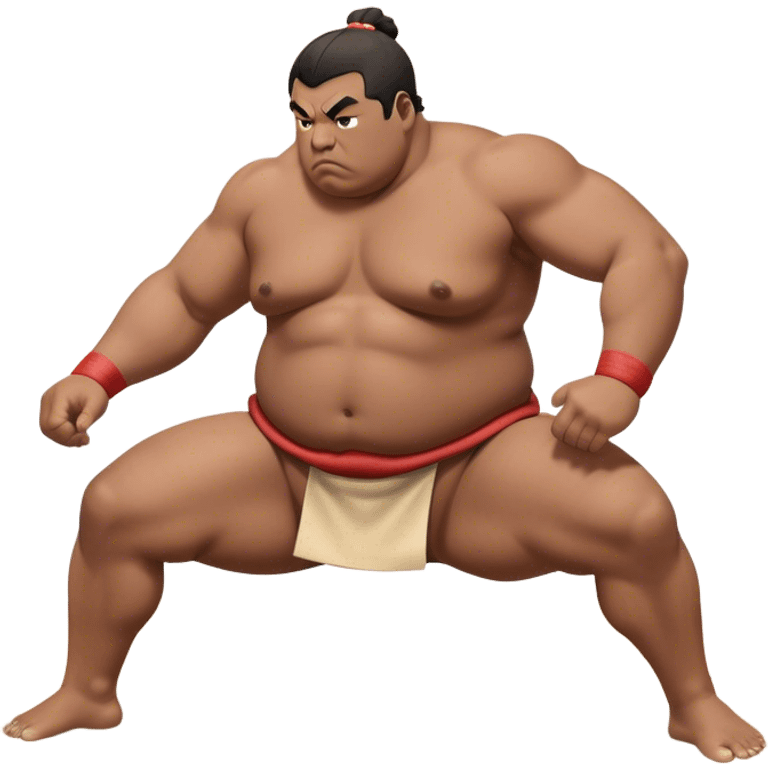 Sumo Wrestling – Cinematic Realistic Sumo Wrestling Scene, featuring a powerful sumo wrestler in traditional mawashi engaged in an intense bout on a sandy dohyo, muscles tensed and sweat glistening under dramatic arena lighting, capturing the raw energy and tradition of the sport. emoji