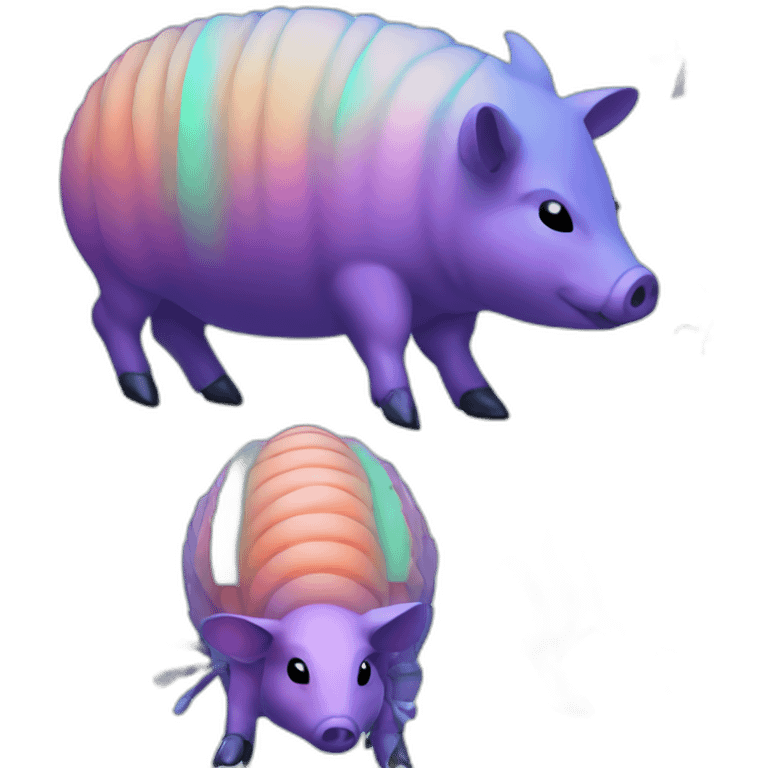 Vaporwave spotted cyan purple green orange gradient pig armadillo cow centipede insect emoji