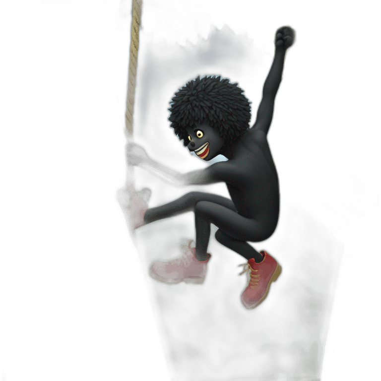 Gollywog climbing a tree with a rope emoji