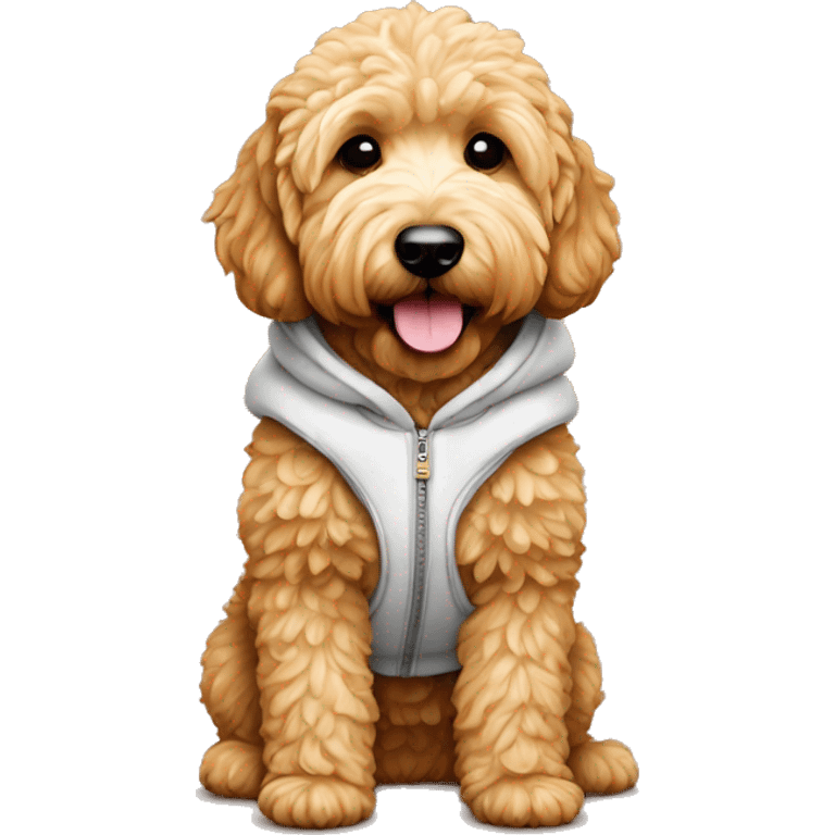 Golden doodle mini dog with a supreme hoodie emoji